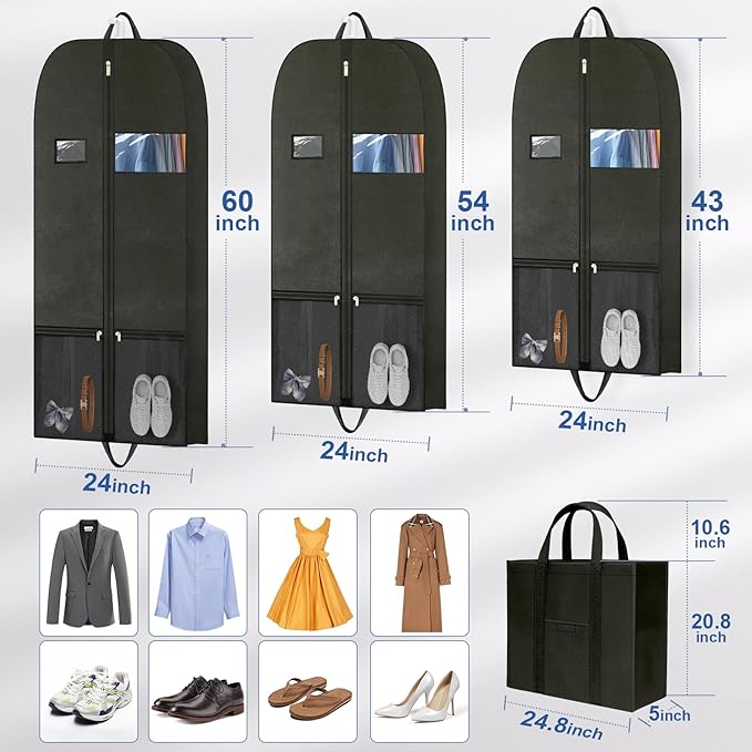 Folding Garment Bag for Travel, Clothing Storage Bags for Hanging Clothes, Large Heavy Duty Zippered Garment Bags for Travel, Closet Storage & Moving