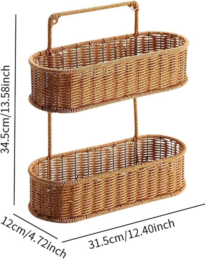 Woven Hanging Organizer Basket, 2 Tier Hanging Fruit Basket, Hand Woven 2 Tier Basket Stand for Bedrooms, Kitchen Entrances, Oval