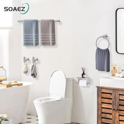 Brushed Nickel Bathroom Hardware Set, 5 Pieces Towel Bar Bathroom Accessories, Upgraded Toilet Paper Holder with Shelf Set, 23.6 Inch Towel Rack Towel Holder for Bathroom Wall