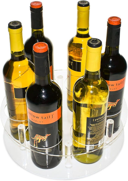 SOURCEONE.ORG Source One Deluxe Clear Acrylic 6 Wine Bottle Rotating Lazy Susan Counter Top Perfect for Bottles of Wine, Champagne, Sparkling Cider and Water