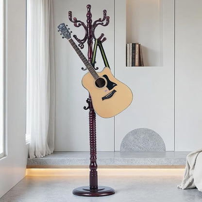 Coat Rack Freestanding with 18 Hooks, Wooden Standing Coat Racks for Entryway, Solid Wood Clothes Hanger Rack with Sturdy Round Base for Entryway, Hall, Bedroom, Office, Hallway