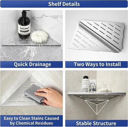 Bernkot Corner Shower Shelf 10" Brushed 304 Stainless Steel Slot Design Recessed Corner Shelf Bathroom Grout in Shelf for Tiled Wall