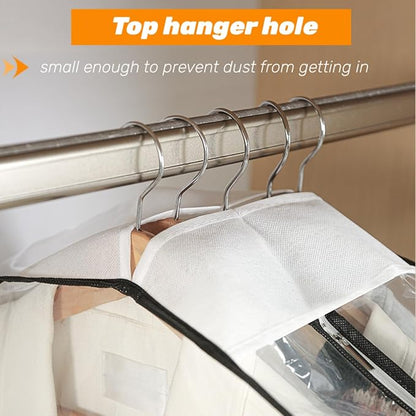 4 Pack 10" Gusseted Garment Bags, 40" Clear Suit Bags for Closet Storage, Hanging Clothes Covers with Zipper, Closet Dust Cover Protector Bag Cover for Jacket, Coat, Shirts, Dress, Sweater