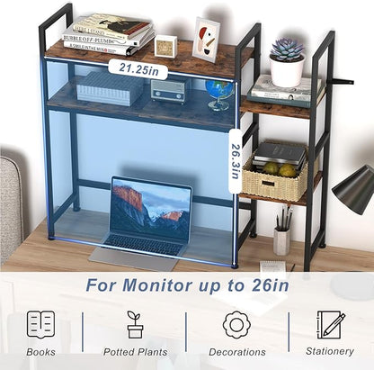 Desktop Bookshelf, Computer Desktop Bookcase Multipurpose Wood Desk Hutch Bookshelf High-Capacity Desk Hutch Organizer for Computer (Brown)