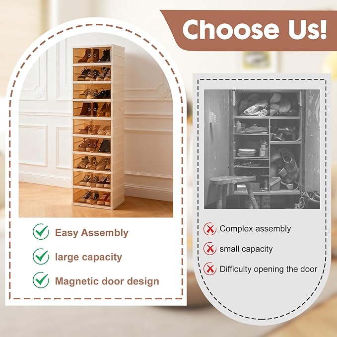 LAFORMO Collapsible Shoe Rack Organizer Foldable Shoe Cabinet with Doors, Large Plastic Folding Shoe Cabinet, Easy Assembly Shoe Shelves Organizer for Entryway (9Tiers,18Pairs)