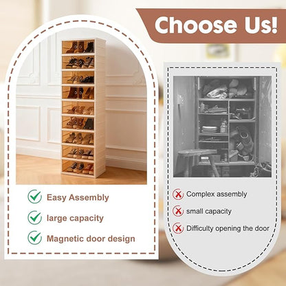 LAFORMO Collapsible Shoe Rack Organizer Foldable Shoe Cabinet with Doors, Large Plastic Folding Shoe Cabinet, Easy Assembly Shoe Shelves Organizer for Entryway (9Tiers,18Pairs)