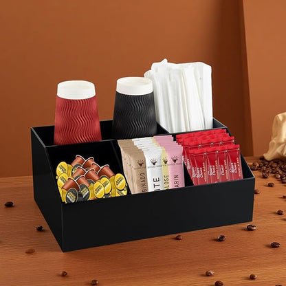 Coffee Bar Station Organizer for Countertop, Acrylic Coffee Pods Sugar Packets Tea Bags Storage Basket for Countertop, Black
