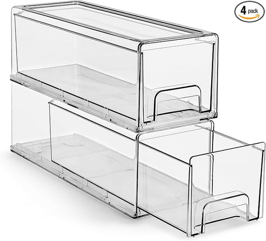 Sorbus Small Wide Clear Storage Drawers (2 Pack) – Stackable Storage Drawers for Pantry, Fridge, or Cabinet – Slide Out Clear Bins with Handles for Organizing