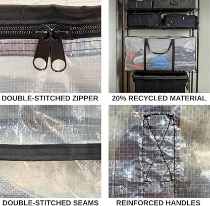 68.5 GAL 2 Pack XXL Jumbo Extra Large Heavy Duty Stronger Handles Storage Bags Moving Totes Zippered Reusable Wrap Around Handle Storage Totes (Clear/Transparent)
