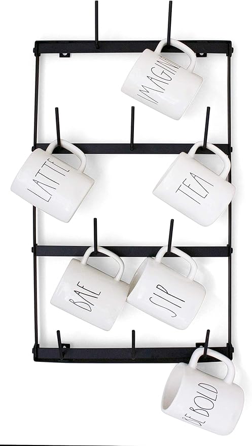 Claimed Corner Mug Rack with Sturdy Steel Frame, Matte Black Finish, Removable Rubber Caps, Wall Mounted (Mini ‎14" x 24")