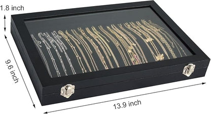 Premium Necklace Organizer Box - 20 Hooks Jewelry Tray with Transparent Lid - Display Box for Necklaces, Pendants - Suitable for Women and Girls (Black)