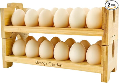 Bamboo Egg Holder Countertop - Stackable Design for 24 Eggs, Farm Fresh Egg Organizer Display Stand, Wooden Chicken Egg Storage Kitchen Counter Top Rack, Fits Duck, Turkey, Chicken Eggs