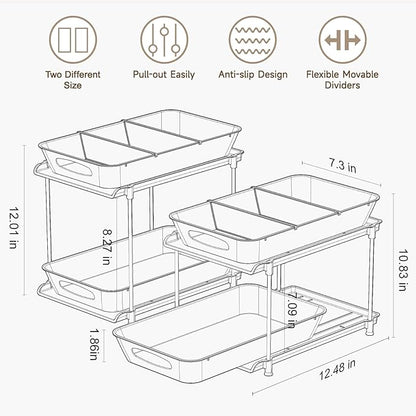 2 Sets of Under Bathroom Sink Organizer, 2-Tier Multi-Purpose Clear Medicine Cabinet Organizer, Pull Out Home Organization Must Haves 2026 with Movable Dividers