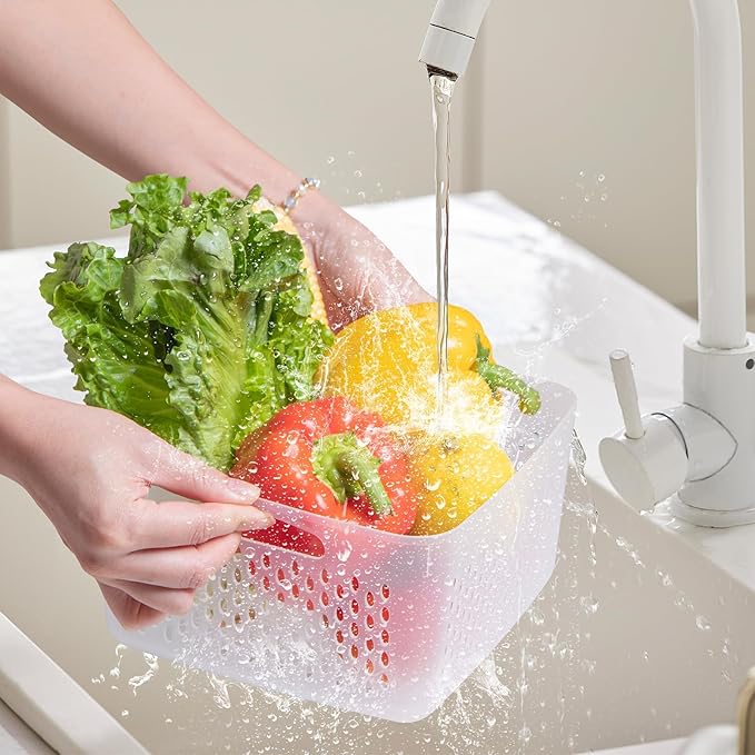 ANJUKE 6-Piece Fruit Storage Containers for Fridge with Lids — BPA-Free Produce & Salad Keeper with Removable Colanders, Dishwasher & Microwave Safe, Multi-Size Meal Prep & Lettuce Saver
