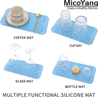 Silicone Dish Drying Mat for Multiple Usage,Easy clean,Eco-friendly,Heat-resistant Silicone Mat for Kitchen Counter or Sink,Refrigerator or Drawer Liner Light Blue S 12 inches x 6 inches