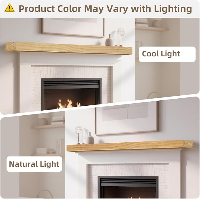 ROOMTEC Fireplace Mantel, 60" Wood Floating Fireplace Shelf, Wall Mounted Handcrafted Wood Brack, Mantels Over Fireplace with Upgraded Resin End Caps,60" W x 8" Dx 3" H, Aged Oak