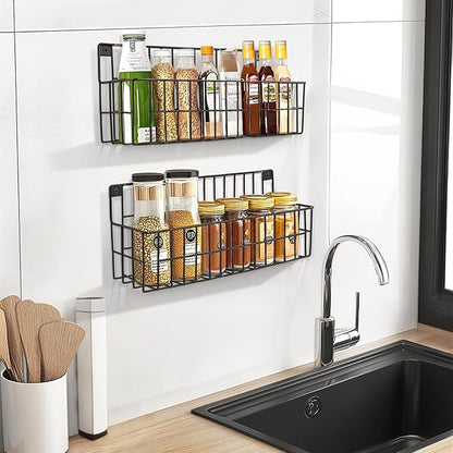 4 Set Extra Large Hanging Wall Wire Baskets, Hanging Wall Mount Storage Baskets, Metal Hanging Wire Basket for Organizing and Storage, Sturdy Wall Organizer for Home Kitchen Bathroom Storage, Black
