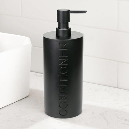 Indecor Home Matte Black Conditioner Dispenser Luxurious Refillable Pump Bottle with Black Resin Pump and Embossed Text, Durable Design for Bathroom and Shower