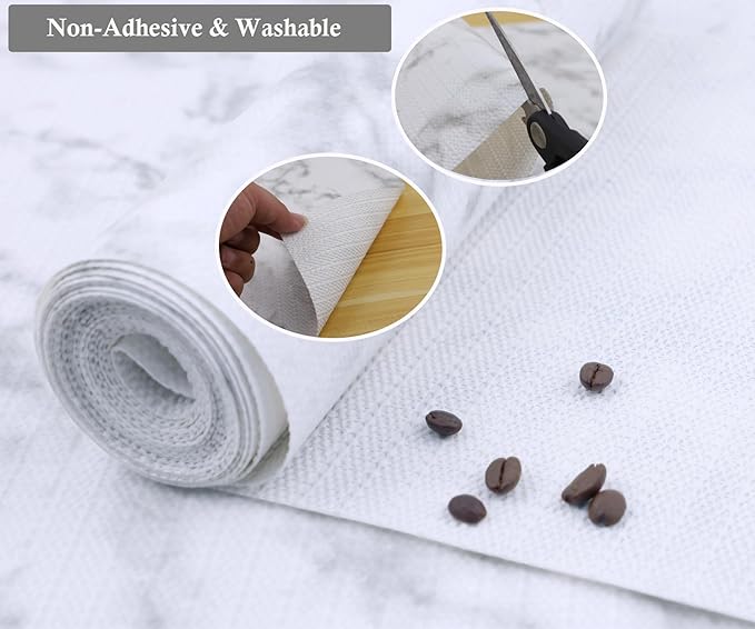 Cabinet Liners Non Slip Waterproof 12 Inch Wide X 20 Ft Shelf Liner Non Slip Waterproof Drawer Liner Washable Marble Printed Cabinet Mats for Pantry Fridge Cupboard Kitchen Closet Shelves Bathroom