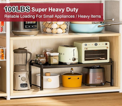 100 LBS Heavy Duty Kitchen Storage Shelf, 12 Inch Widened Cabinet Shelf Organizer For Dishes Spice Cups Small Appliances, Stackable Expandable Storage Shelves For Kitchen Cabinet Cupboard Pantry
