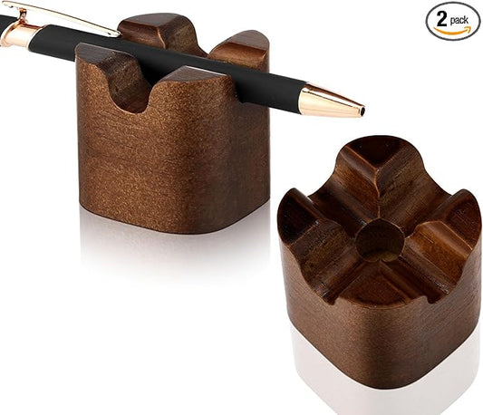 Sherr 2 Pcs Wood Fountain Pen Holder Wooden Pencil Holder Minimalist Pen Rest Desk Stand Pencil Organizer Tray for Home School Office Students Teachers Boss Gifts