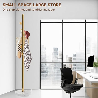 Metal Coat Rack Freestanding, Sturdy Coat Rack Stand with Natural Marble Base, Modern Golden Coat Racks Tree Hats Hanger Holder Stand for Entryway, Hallway, Bedroom