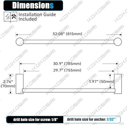 KOKOSIRI Bath Towel Bar Matte Black 32-Inch Bathroom Towel Holder for Wall Mounted Stainless Steel Bathroom Lavatory Hardware Accessories, B4007BK-L32