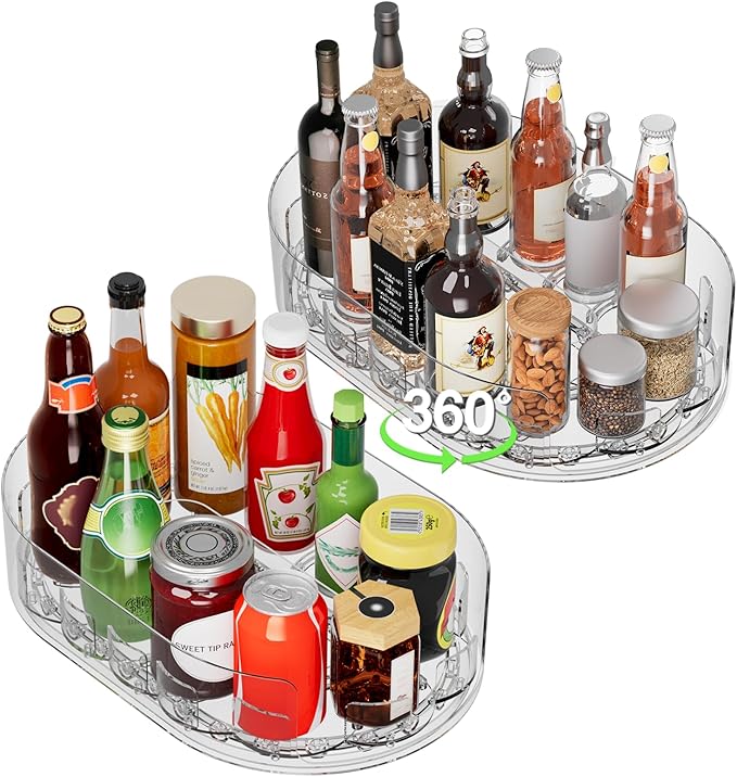 2 Pack Lazy Susan Turntable for Refrigerator, 360° Rotating Clear Lazy Susan for Refrigerator Organizers and Storage, Kitchen, Countertop, Cabinet, Pantry, Table Top (13.5 x 8.5in)