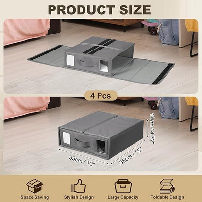 uxcell 4 Pack Bed Sheet Organizers and Storage with Handle, Foldable Bedding Duvet Cover Set Organizer Storage Closet and Under Bed Storage Containers, Gray