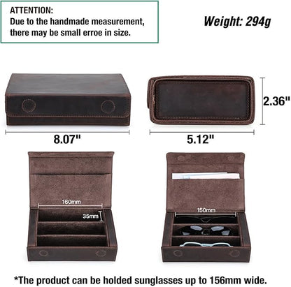 CataPurus Sunglasses Organizer Case for Man & Woman, Top Grain Leather & Handmade, Portable Travel Eyeglasses Storage Holder