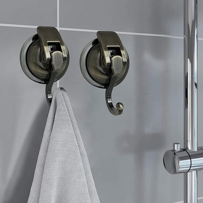 YSSILADI Heavy Duty Suction Cup Hooks for Shower, Bathroom Robe - Vacuum Glass Hooks, Reusable, No Hole Punched, for Garland Decoration (Bronze, 2 Pack)