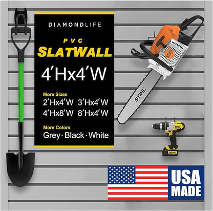 Heavy Duty 4x4 PVC Garage Slatwall Storage System (with Endcaps & Screws) - Modular Slat Wall Paneling for Garage Wall Organizer - Interlocking Slatwall Panels for Home & Commercial Use (Grey)