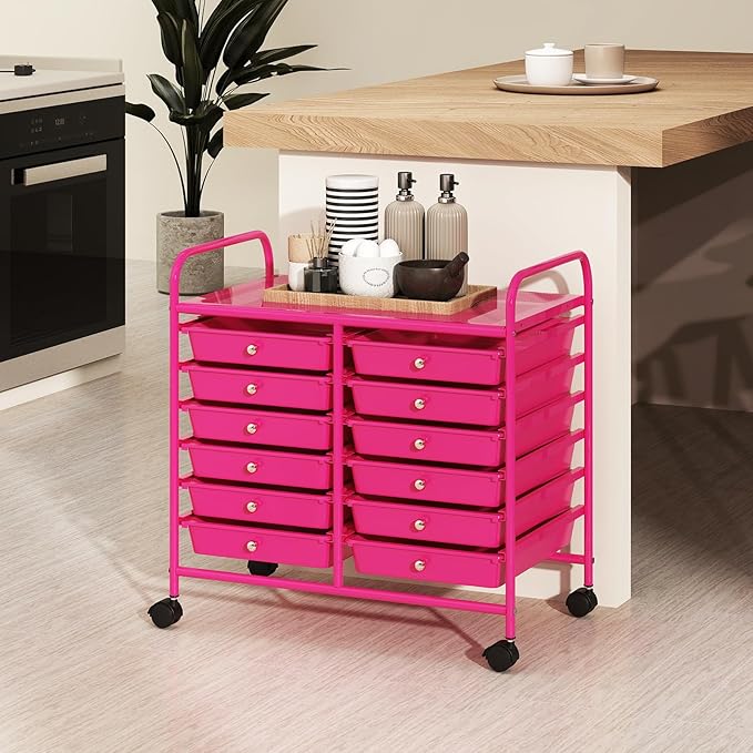 MAT EXPERT 12-Drawer Rolling Storage Cart, Mobile Utility Cart on Wheels, Removable Storage Drawers for Home, Study, Office, School,Paper Organizer