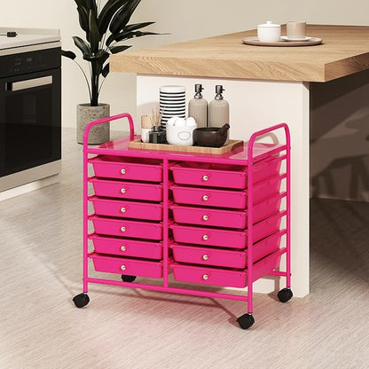 MAT EXPERT 12-Drawer Rolling Storage Cart, Mobile Utility Cart on Wheels, Removable Storage Drawers for Home, Study, Office, School,Paper Organizer