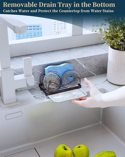 Consumest Kitchen Sink Organizer - Movable Sink Caddy for Countertop Organizer, 304 Stainless Steel Sponge Holder with Detachable Drip Tray for Kitchen Accessories,Bronze