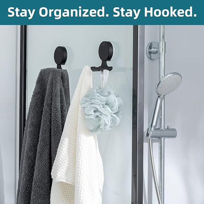 TAILI 2 Pack Powerful Suction Cup Razor Holder, 304 Stainless Steel Bathroom Suction Hooks for Towel, Loofah, Bathrobe, Stylish Shaver Holder for Shower Wall, Easy to Install and Reuse, Black