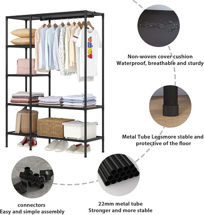 Dttwacoyh Portable Closets for Hanging Clothes, Clothing Rack with Shelves,Easy to Assembly,Suitable for Cloakroom,Bedroom,Living Room,etc.Black
