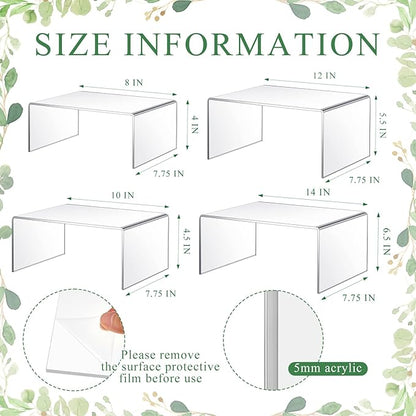 4 Pcs 14, 12, 10, 8 Inch Extra Large Acrylic Display Risers Clear Acrylic Shelf Riser Display Stands 5 mm Thick Rectangular for Collectibles Figures