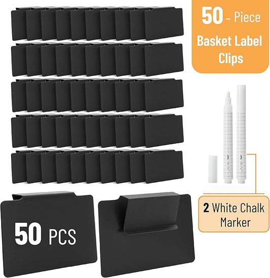 Mr. Pen- Basket Labels Clip On Set Bulk, 52 pcs, 50 Removable Bin Labels Clip On with 2 Chalk Markers, Basket Tags, Bin Clips