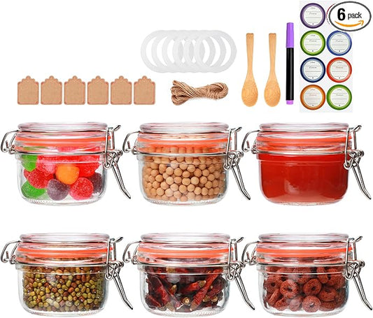 Flrolove 5 oz Glass Jars with Airtight Lid,Small Leak Proof Rubber Gasket Glass Canisters,Glass Food Storage Container for Kitchen,Jam,Spice, Cereal, Beans,Cookies
