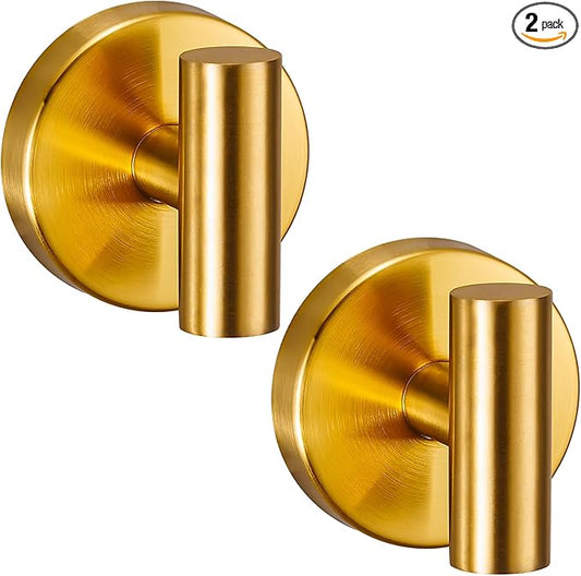 Supopular Reusable Heavy Duty Suction Cup Hooks for Kitchen/Bathroom/Shower - Wet-Proof Hooks for Towels, Robes, Loofah&Wreaths/No Drill Mounting on Glass, Tile, (2, Brushed Gold)