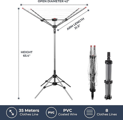 STO STO Portable Umbrella Clothesline, 82 Feet Rotary Drying Rack with Adjustable Height, Freestanding Laundry Line for Backyard, Patio, Balcony & Camping, Easy Setup with Carry Bag, No Tools Required