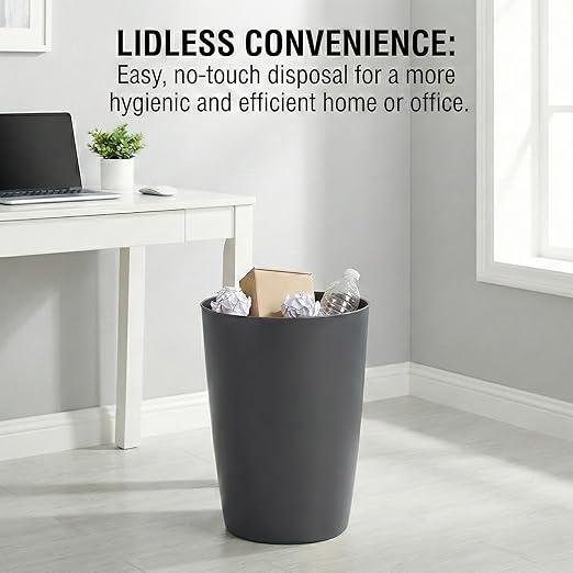 Mini Waste Basket - Pack of 2 Durable Small Plastic Garbage Trash Can Bin - Lidless Open-Top, Slim Profile for Compact Spaces - Suitable for Home, Bathroom, Office, Bedroom & More, Grey