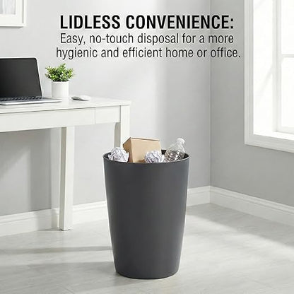 Mini Waste Basket - Pack of 2 Durable Small Plastic Garbage Trash Can Bin - Lidless Open-Top, Slim Profile for Compact Spaces - Suitable for Home, Bathroom, Office, Bedroom & More, Grey