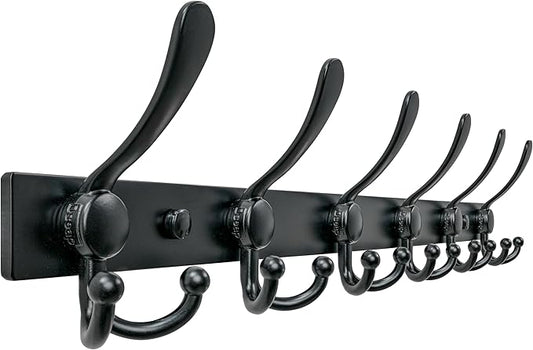 Dseap Coat Rack Wall Mount 2.0 Pro: 24” Long, 3X Tougher, Heavy Duty Stainless Steel Wall Coat Hanger with 6 Tri Hooks for Clothes Jackets Hats Entryway Closet, Black