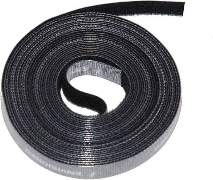 16ft x 1/2 inch Hook Loop Cable Ties Roll | ENVISIONED Multipurpose Fastening Reusable Straps | Cut-To-Length Self Gripping Fastener | Cable Management Tape (Black)