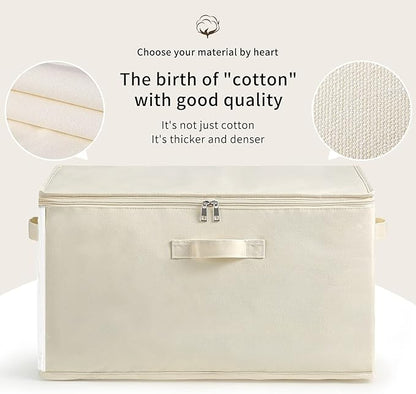 3-Pack Large Canvas Comforter Storage Bags for Clothes Sweater Clothes Organizer with Dual Zipper Three Carrying Handles for Blanket Closet Storage Container