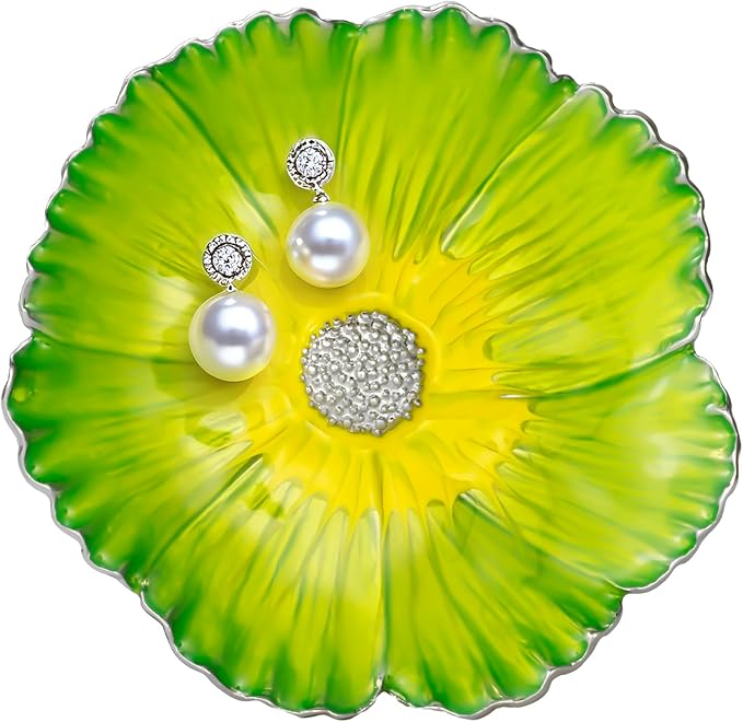 LARAINE Jewelry Dish Display Trinket Tray Flower Home Decorative Organizer Gift Necklace Earring Rings Holder Storage 3.15" (Yellow)