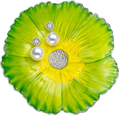 LARAINE Jewelry Dish Display Trinket Tray Flower Home Decorative Organizer Gift Necklace Earring Rings Holder Storage 3.15" (Yellow)