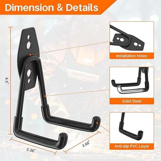 ENUODA Garage Hooks Heavy Duty Garage Storage Hooks Wall Mount Hanger Utility Hook for Hanging Garden Tools, Power Tools, Bike, Shovel, Broom, Ladder, Bulk Items, 2 Pack
